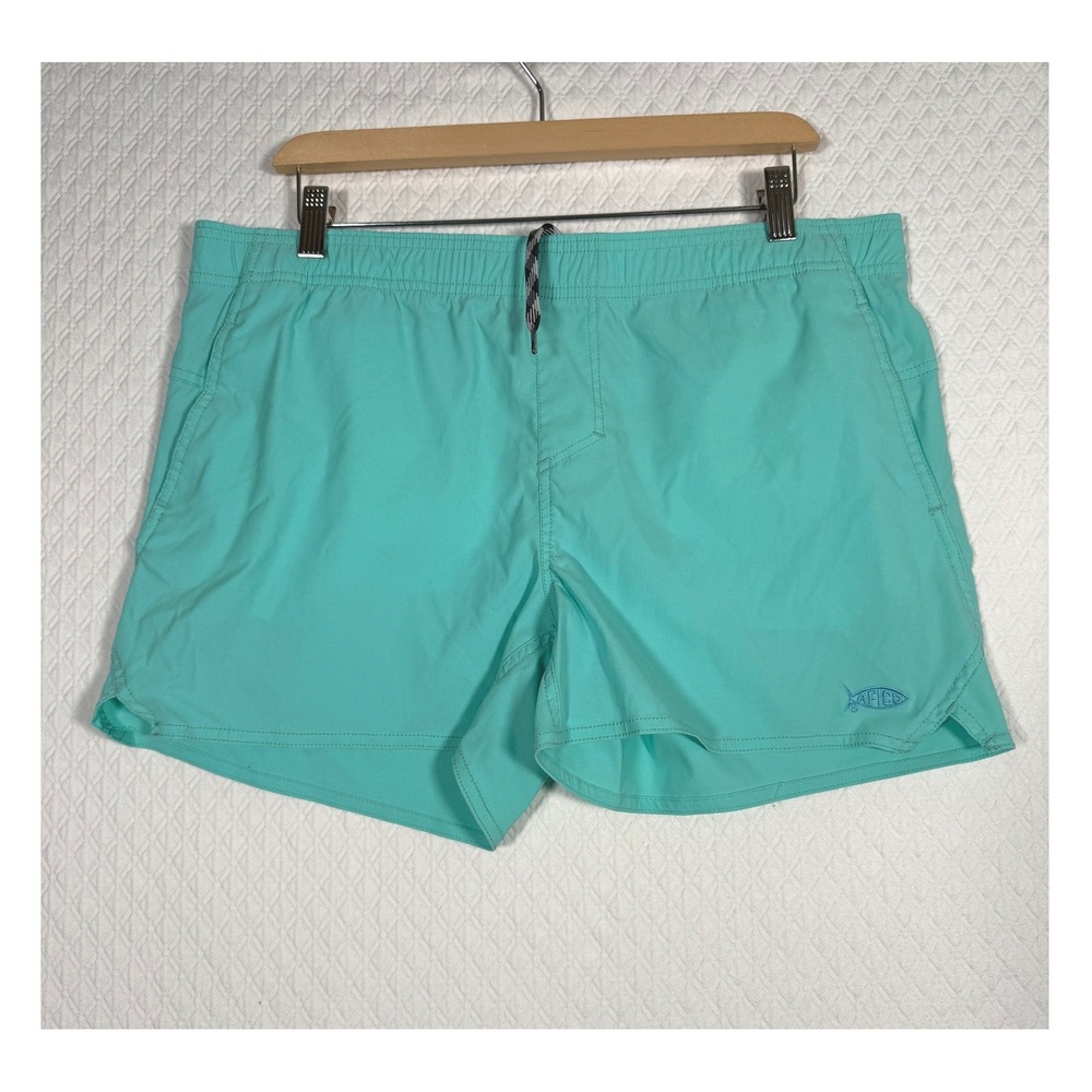 AFTCO‎ Mens XL Drawstring Shorts Teal Blue Nylon Stretch Waist Beach Shorts
